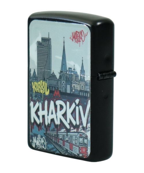 Зажигалка бензиновая черная с двухсторонней наклейкой "Kharkiv Metro" 000048549 фото
