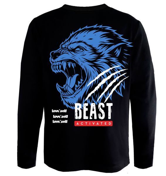Лонгслив мужской черный двунитка с синим принтом Beast Mode 3XL 000039680 фото