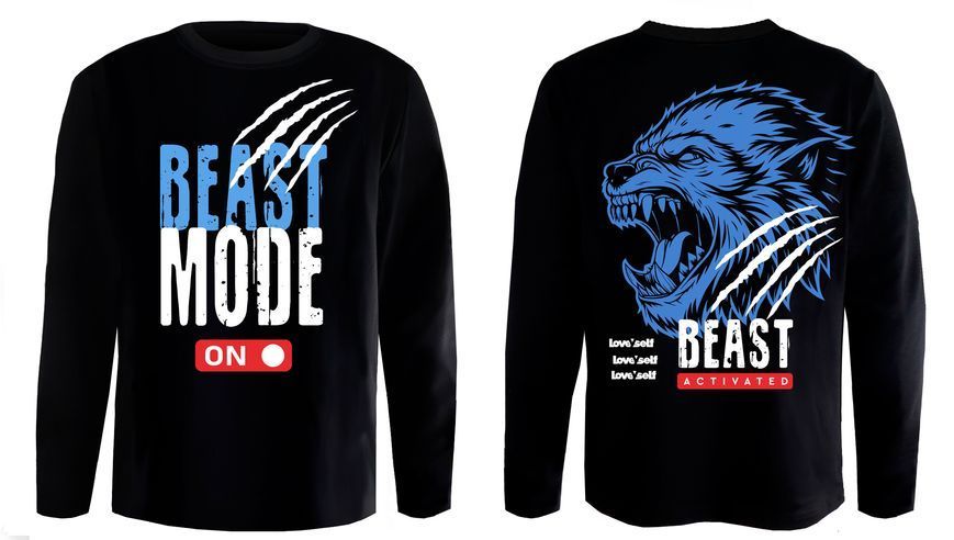 Лонгслив мужской черный двунитка с синим принтом Beast Mode 3XL 000039680 фото