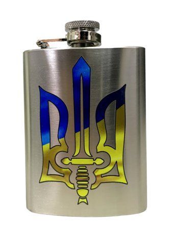 Фляга ТМ 4Profi нержавеющая с наклейкой Трезуб - Меч 8OZ 220 мл 000028088 фото