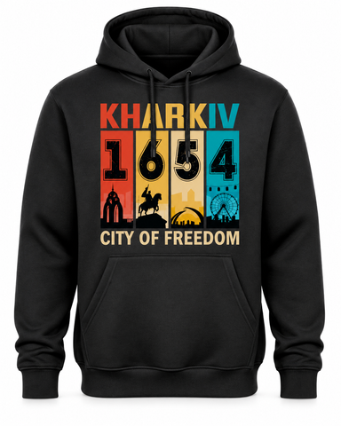 Худі Онікс двунитка чорний з принтом "Kharkiv 1654 city of freedom" (DTF) р. М 000061010 фото