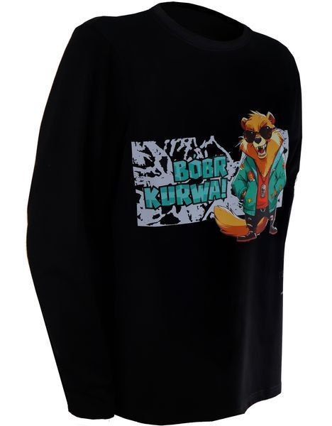 Лонгслів чоловічий чорний кулір з принтом "Bobr Kurwa" S L 000039615 фото