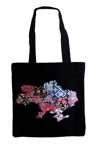 Экосумка с полупанамы черная Карта Украины - вышиванка 000025168 фото
