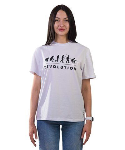 Футболка унисекс белая с коротким рукавом с принтом DEVOLUTION (Кулир) р. L 000030022 фото