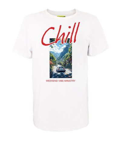 Футболка унісекс кулір біла з принтом "Chill" р. 2XL (DTG) 000046069 фото