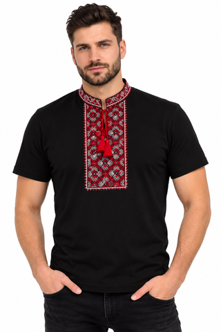 Футболка чоловіча чорна червона вишивка BeArt р. L 000058231 фото