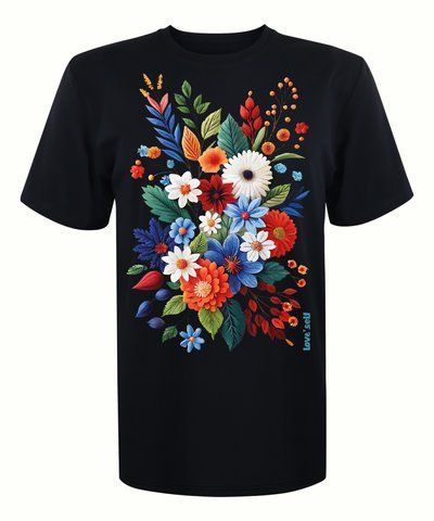 Футболка унісекс кулір чорна з принтом "Wild flowers" розм. S (DTG) 000042802 фото