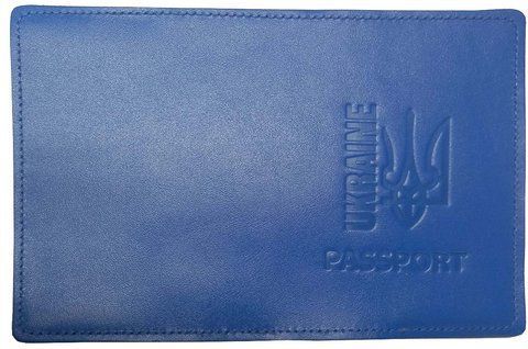 Обложка PASSPORT кожа UKRAINE Трезубец тиснения (лазурит) 000036272 фото