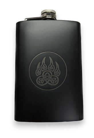 Фляга ТМ 4Profi черная нержавеющая с гравировкой Лапа медведя 9OZ 255 мл 000025147 фото