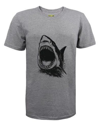 Футболка унисекс меланж серая с коротким рукавом с принтом "Shark" шелкография р. S 000045906 фото
