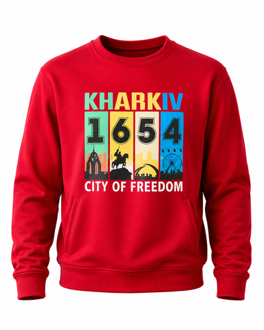 Свитшот унисекс с карманами 726 тринитка с принтом "Kharkiv 1654 city of freedom" вишня р. М 000060613 фото