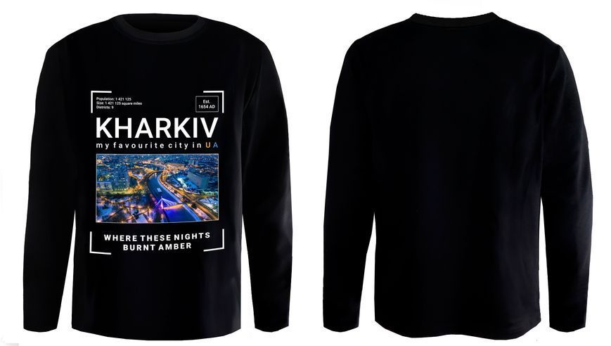 Лонгслив мужской черный кулир с принтом &laquo;Kharkiv Сквер Стрелка&raquo; 3XL 000039528 фото