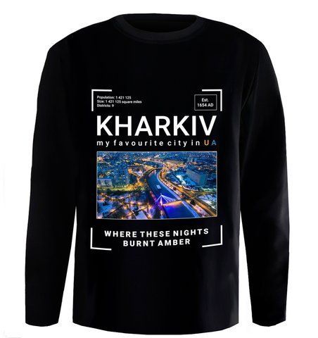 Лонгслів чоловічий чорний кулір з принтом "Kharkiv Сквер Стрілка" M 000039527 фото