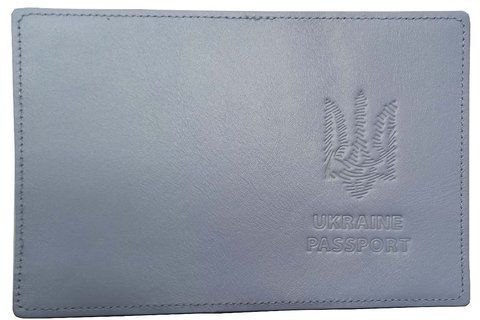 Обкладинка PASSPORT шкіра Тризуб ШТРИХ тиснення (блакитна) 000036251 фото
