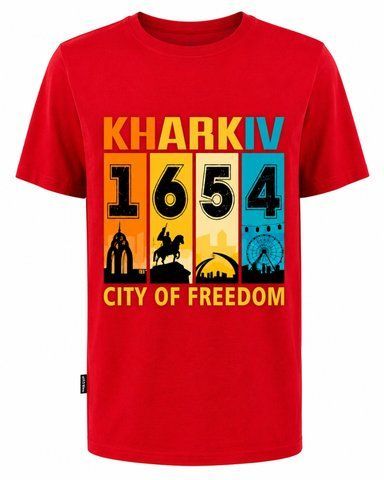 Футболка унісекс кулір червона з принтом "Kharkiv 1654 city of freedom" (DTG) р. S 000058779 фото