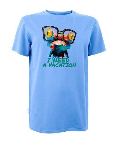 Футболка унисекс голубая с коротким рукавом с принтом I Need A Vacation (кулир) р. L 000033643 фото