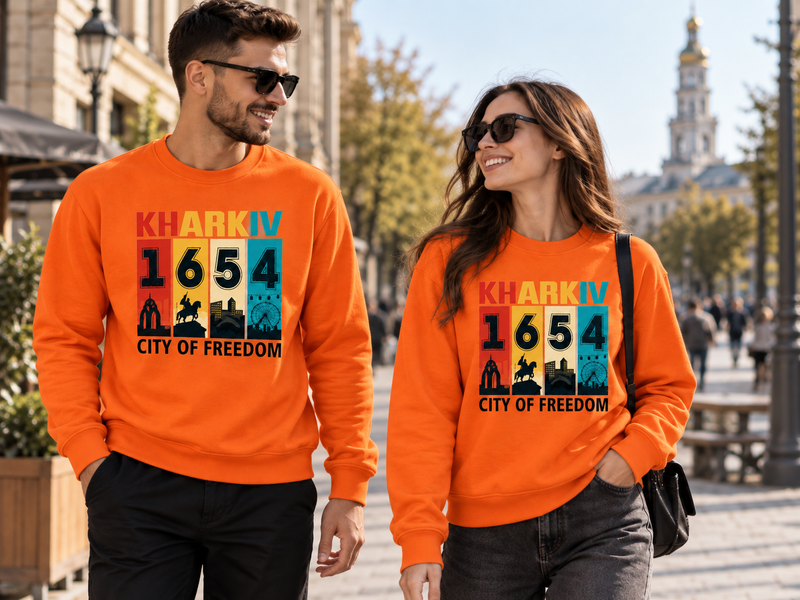 Світшот унісекс з карманами 726 тринитка з принтом "Kharkiv 1654 city of freedom" оранж. р. М 000060610 фото