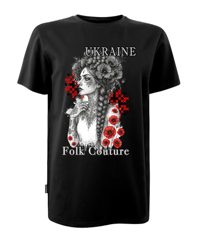 Футболка унісекс кулір чорна з принтом "UKRAINE FOLK COUTURE" (DTF) р. S 000053392 фото