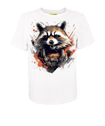 Футболка унісекс кулір біла з принтом Rocket Raccoon (DTG) р. XL 000045377 фото