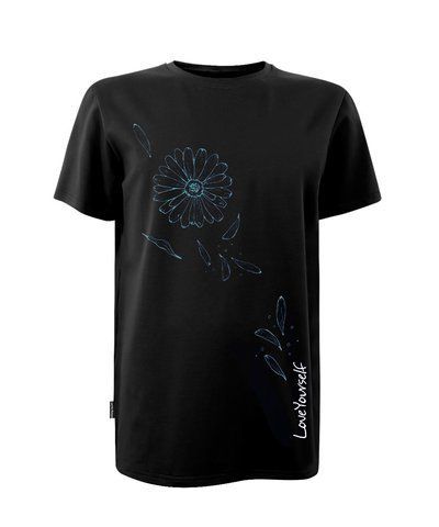 Футболка унисекс кулир черная с принтом "Blue daisy" р. L (DTG) 000046172 фото