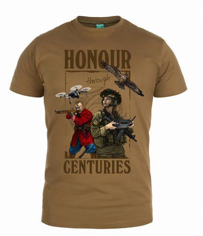 Футболка військова з коротким рукавом кулір койот з принтом Honour Centuries р. M (DTG) 000040777 фото