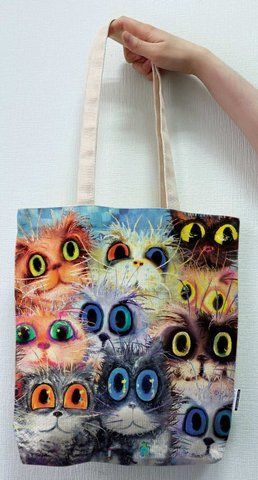Экосумка шоппер 4Profi "Big-eyed cats" двунитка (хлопок) белая 23973 000005984 фото