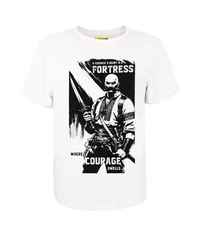 Футболка унісекс біла з коротким рукавом з принтом "Fortress"шовкографія р. 2XL 000047781 фото