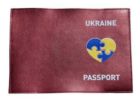 Обложка экокожа бордо Ukraine Passport желто-голубое сердце 000014044 фото