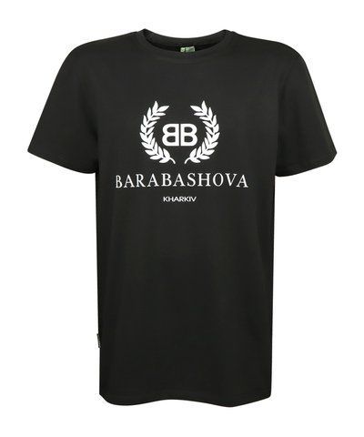 Футболка чорна з коротким рукавом кулір з принтом BARABASHOVA р. L 000040827 фото