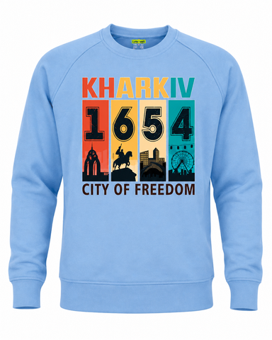 Світшот унісекс реглан 726 тринитка з принтом "Kharkiv 1654 city of freedom" блакитний р. М 000060243 фото
