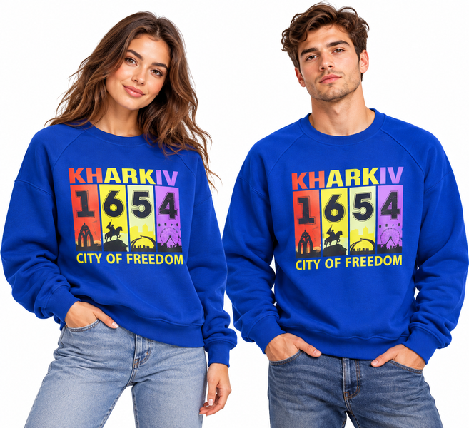 Світшот унісекс реглан 726 тринитка з принтом "Kharkiv 1654 city of freedom" електрик р. М 000061591 фото