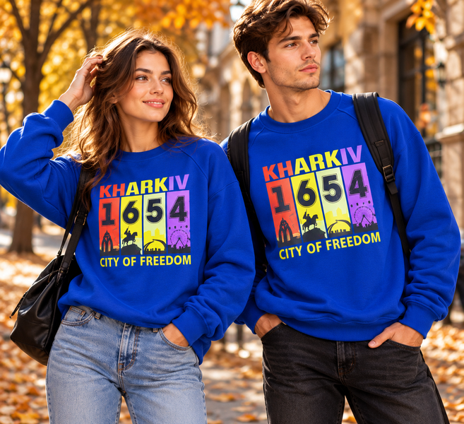 Світшот унісекс реглан 726 тринитка з принтом "Kharkiv 1654 city of freedom" електрик р. М 000061591 фото