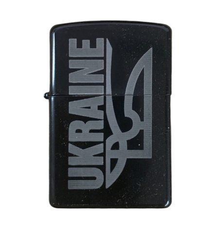 Зажигалка бензиновая черная с гравировкой Ukraine Трезубец 000026329 фото