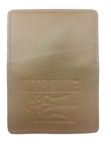 Обкладинка ID - 1 шкіра Тризуб UKRAINE тиснення (Капучино 1) 000036165 фото