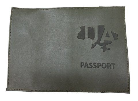 Обложка на паспорт экокожа passport UA на карте хаки гравировка 000018685 фото