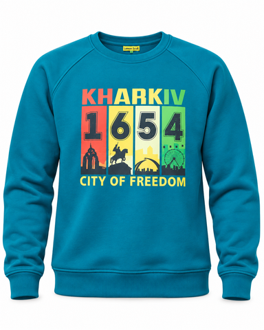 Світшот унісекс реглан 726 тринитка з принтом "Kharkiv 1654 city of freedom" петроль р. М 000061588 фото