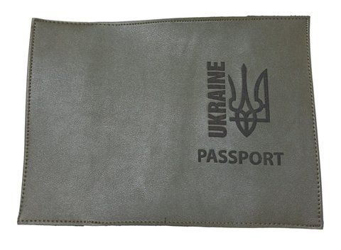 Обложка на паспорт экокожа Ukraine passport Трезубец хаки гравировка 000018688 фото