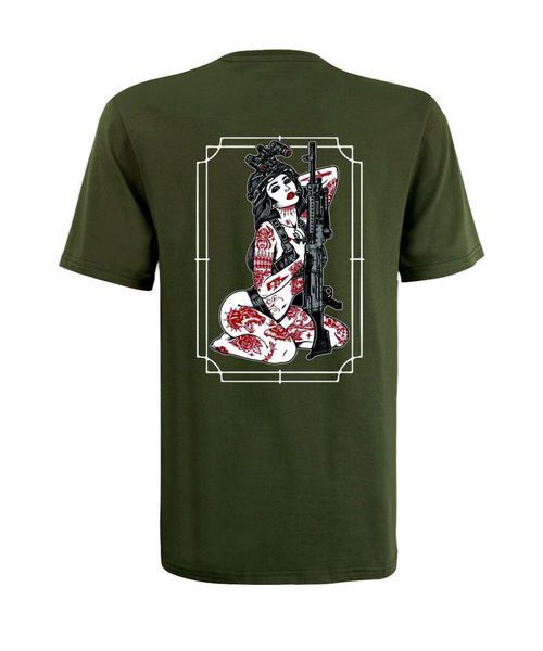Футболка Cavalier Olive с принтом Girl In Tattoo Witch Machine Gun 2XL (DTG) 000040334 фото
