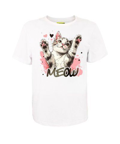 Футболка унісекс біла з принтом Meow (Кулир) р. S 000030756 фото
