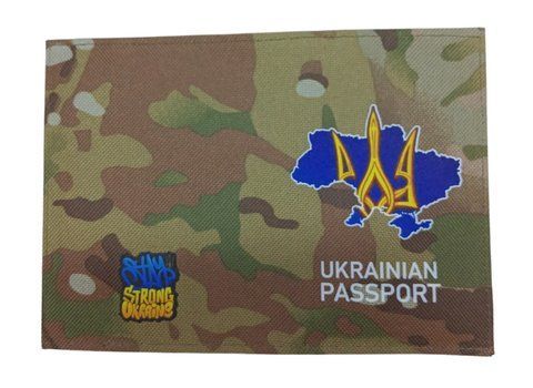 Обкладинка на паспорт оксфорд мультикам принт Тризуб жовтий на синій мапі 000019950 фото