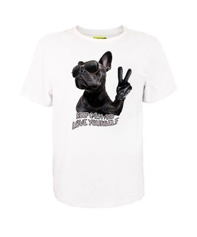 Футболка унісекс біла з коротким рукавом з принтом Bulldog Keep Calm (Кулир) р. XL 000031381 фото