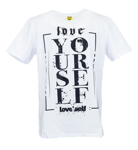 Футболка унісекс біла з коротким рукавом з принтом "Love yourself" шовкографія 2XL 000032798 фото