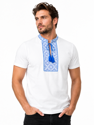 Футболка чоловіча біла блакитна вишивка BeArt р. 4XL 000058226 фото